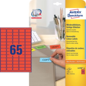 Наклейки ZWECKFORM, удаляемые, красные, 38,1х21,2мм, 65шт., 20л.
