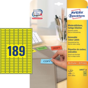 Этикетки ZWECKFORM удаляемые, желтые, 25,4х10мм, 189шт, 20л.