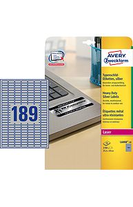 Этикетки AVERY-ZWECKFORM, А4, всепогодные, серебристые, 25,4х10мм, 20л.